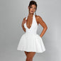 Elegant Ladies Deep V-neck flared Halter Neck Mini dress for Party Club Date - www.Shopthatapp.com