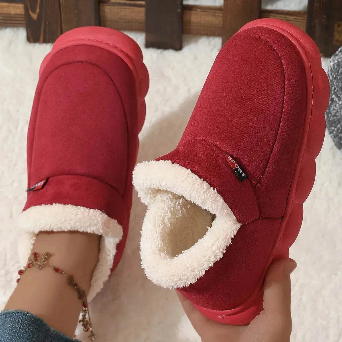 Winter Plush Cotton Shoes Women Men Warm Suede House Shoes For Parents Solid Color Thick-soled Garden Shoes Outdoor - www.Shopthatapp.com