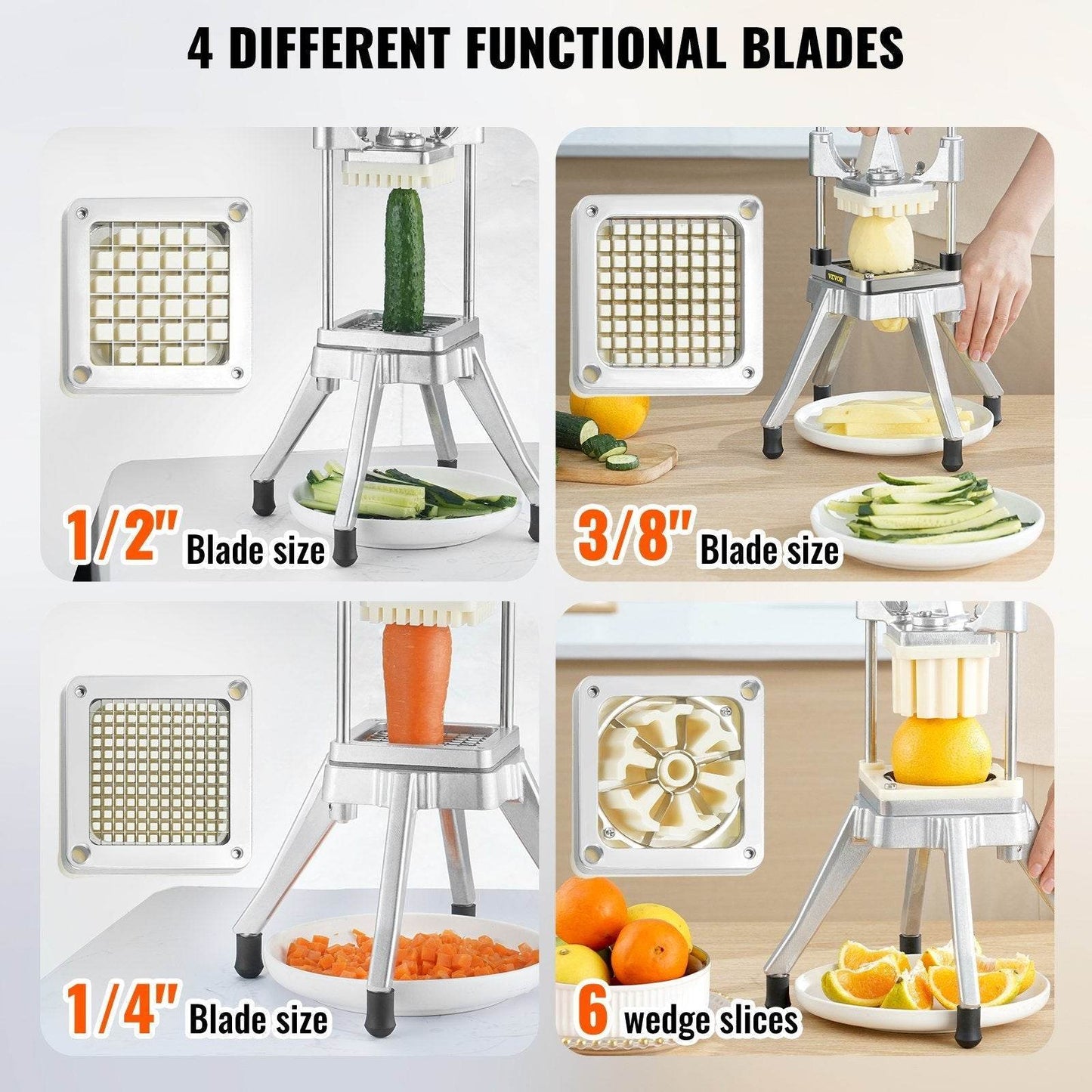 Commercial Vegetable Fruit Chopper, Stainless Steel French Fry Cutter With 4 Blades - www.Shopthatapp.com