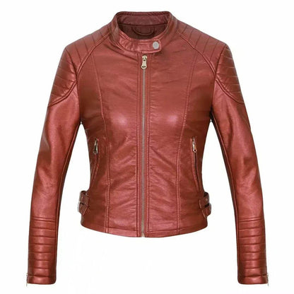 Ladies Fall and Winter Slim fit Leather Jacket  Biker Jacket Women - www.Shopthatapp.com