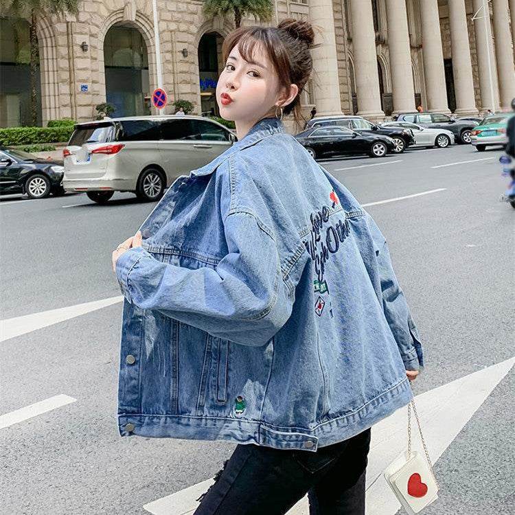 All-match Korean Style Loose Embroidered Denim Jacket Women - www.Shopthatapp.com