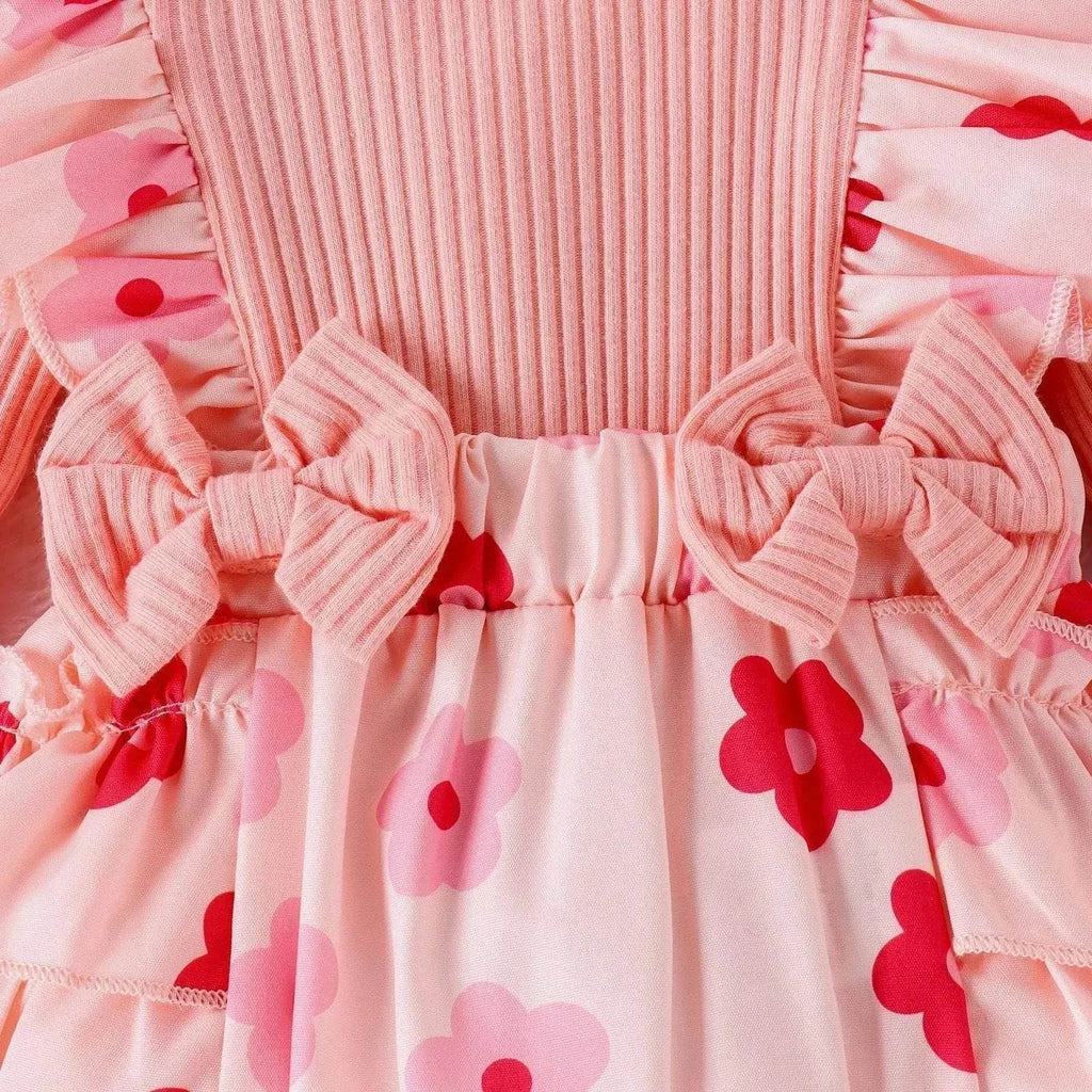 One-piece Romper Pants Bow Headdress Suit Baby girl casual pink romper with head bowtie - www.Shopthatapp.com