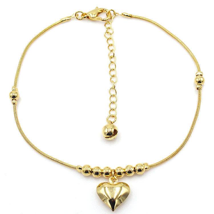 Fashionable Golden Heart-shaped Pendant Anklet - www.Shopthatapp.com