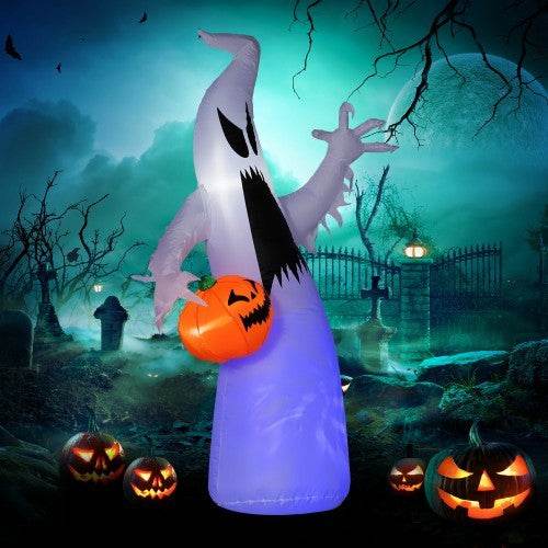 HOMCOM 5.9 Halloween Inflatable Outdoor Decoration Ghost With Pumpkin, Blow Up LED Yard Decor For Garden, Lawn, Party, Holiday, Waterproof - www.Shopthatapp.com