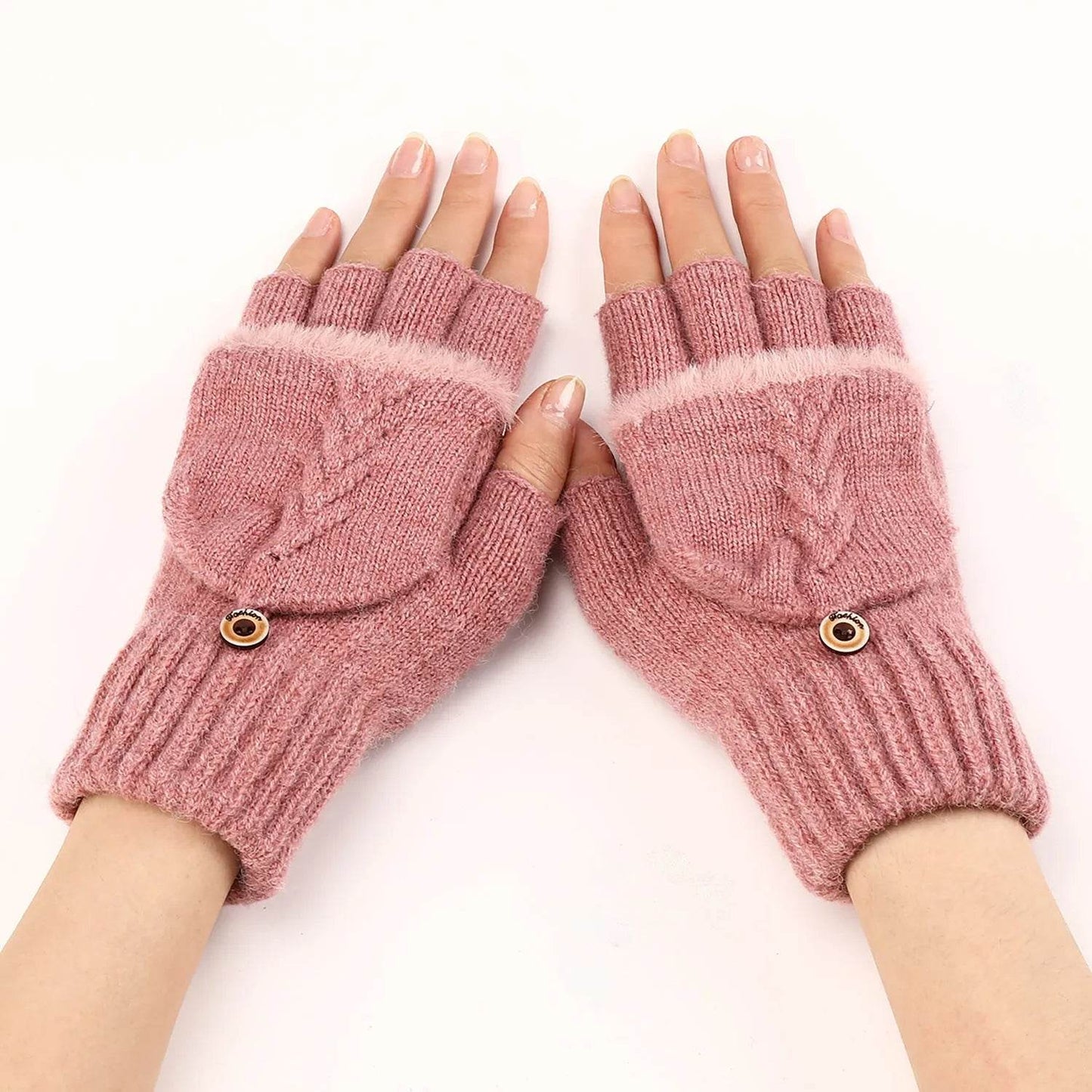 Wool Fingerless Gloves Women's Warm Fashionable Knitted Half Finger Oversleeves - www.Shopthatapp.com