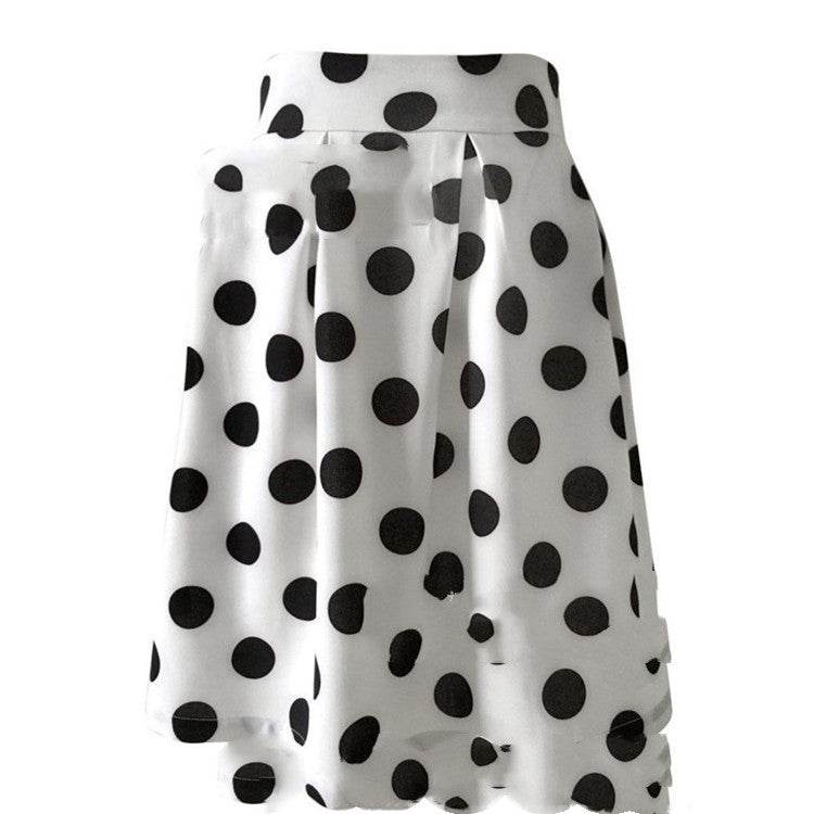 White Polka dot High Waist A-line  Pleated Midi Skirt for office work - www.Shopthatapp.com