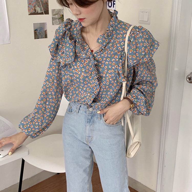 French Retro Floral Blouse Women Wood Ear blouse Women - www.Shopthatapp.com