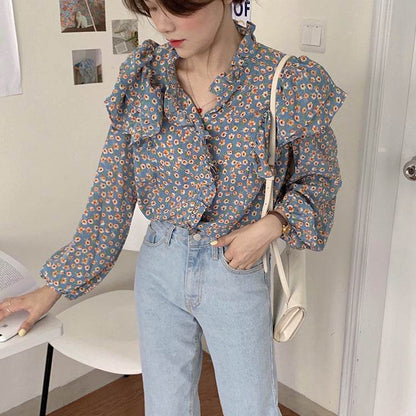 French Retro Floral Blouse Women Wood Ear blouse Women - www.Shopthatapp.com