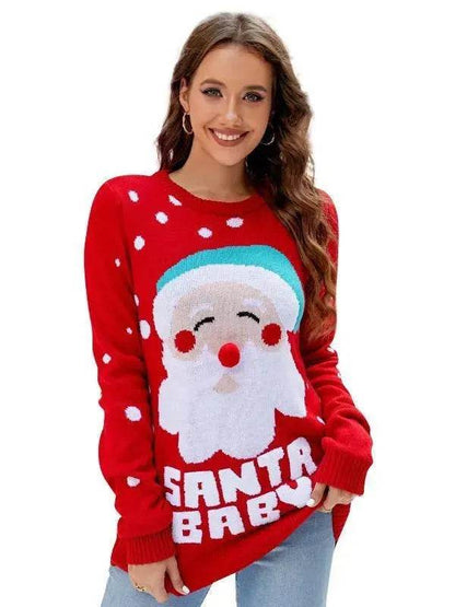 Women's Tops Santa Pullover Sweater Autumn And Winter Letter Embroidery Christmas Red Sweaters Long Sleeve Crew Neck Clothes - www.Shopthatapp.com