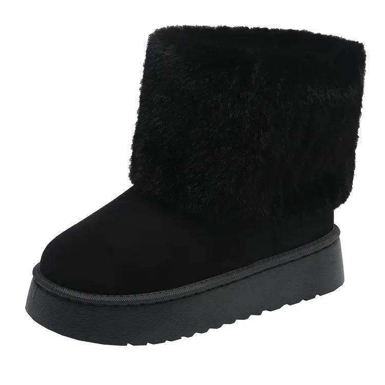 Thick-soled Plush Snow Boots Winter Warm Mid-tube Furry Cotton Shoes For Women Short Boot - www.Shopthatapp.com
