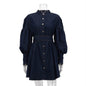 Classy Fashion Lantern Sleeve Button down Denim Shirt flared Mini Dress - www.Shopthatapp.com
