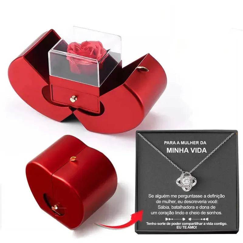 Fashion Jewelry Box Red Apple Christmas Gift Necklace Eternal Rose For Girl Mother's Day Valentine's Day Gifts With Artificial Flower Rose Flower Jewelry Box - www.Shopthatapp.com