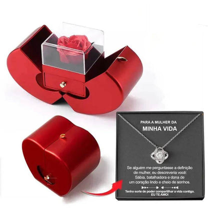 Fashion Jewelry Box Red Apple Christmas Gift Necklace Eternal Rose For Girl Mother's Day Valentine's Day Gifts With Artificial Flower Rose Flower Jewelry Box - www.Shopthatapp.com