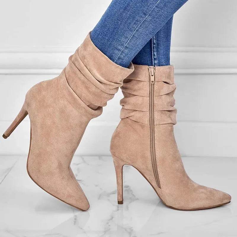 Pointed Toe Stiletto Heel Ankle Boots For Women Side Zipper Shoes - www.Shopthatapp.com