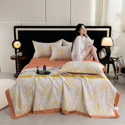 Printed Washed Tencel Summer Cooling Duvet Four-piece Set - www.Shopthatapp.com