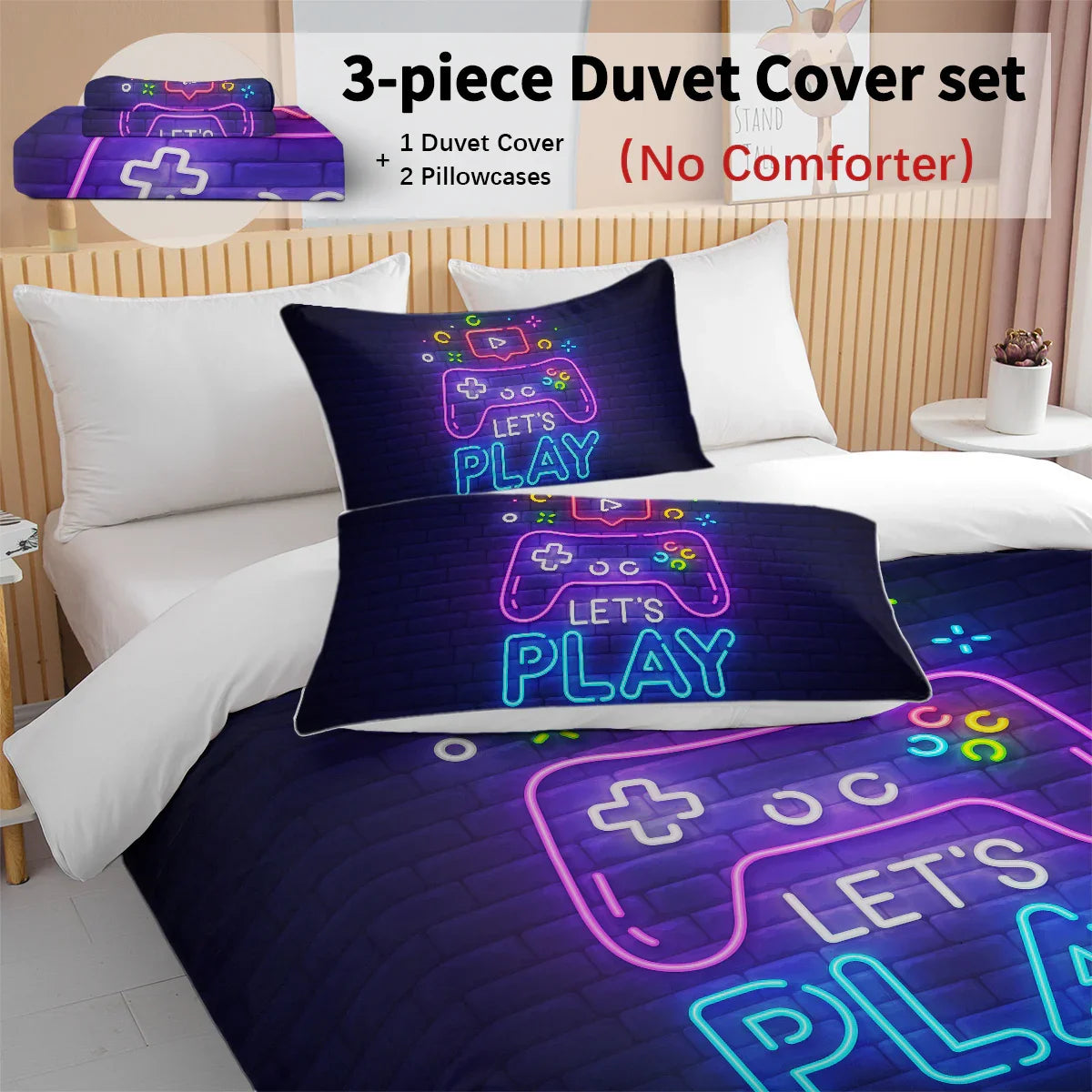 Gaming Duvet Cover Set Twin Full Queen King Size Video Game Controller Bedding Set, Boys Video Games Comforter Cover With 2 Pillow Shams, Bed Set For Boys Girls Bedroom Decor - www.Shopthatapp.com