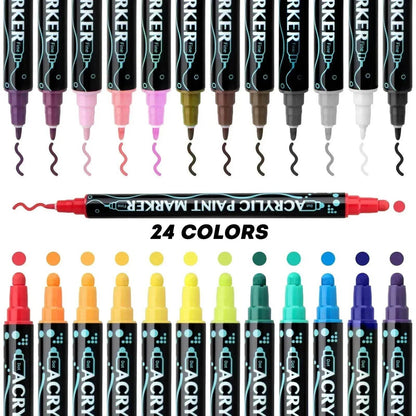 Acrylic Marker Pen Double-headed Stackable Water-based Paint Brush Paint Marker and Highlighter - www.Shopthatapp.com