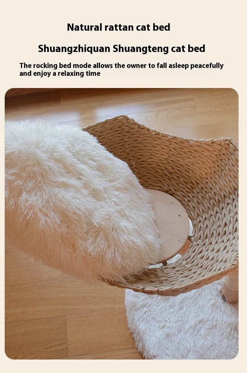 Natural Fruit Tree Cat Climbing Frame Solid Wood Rattan Cat Nest Cat Tree - www.Shopthatapp.com