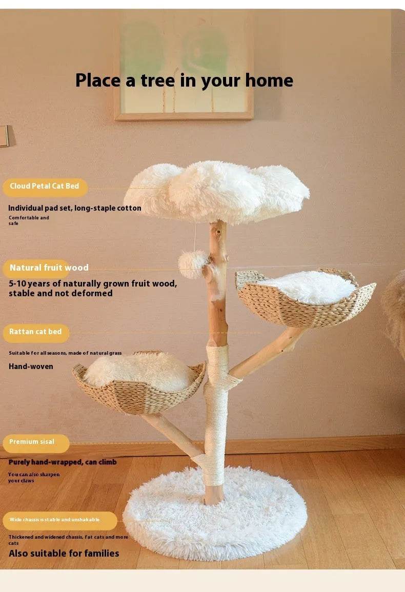 Natural Fruit Tree Cat Climbing Frame Solid Wood Rattan Cat Nest Cat Tree - www.Shopthatapp.com