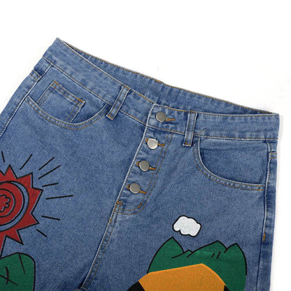 Cartoon Printed Jeans  Pants Trousers For Women - www.Shopthatapp.com