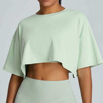 New Summer Breathable Quick-drying Yoga Loose Crop Workout Top  Women's Loose Running Leisure All-matching Fitness Top - www.Shopthatapp.com