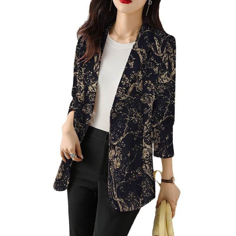 Women's Button Printed Long-sleeved Pocket Vintage Cotton And Linen jacket Blazer - www.Shopthatapp.com