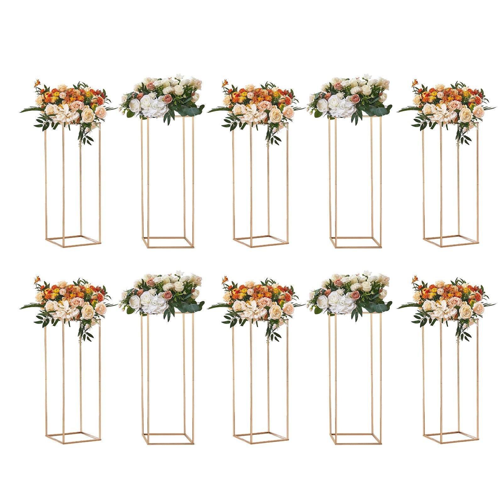 10PCS 31.5inch High Wedding Flower Stand, With Acrylic Laminate,Metal Vase Column Geometric Centerpiece Stands, Gold Rectangular Floral Display Rack For Events Reception, Party Decoration - www.Shopthatapp.com