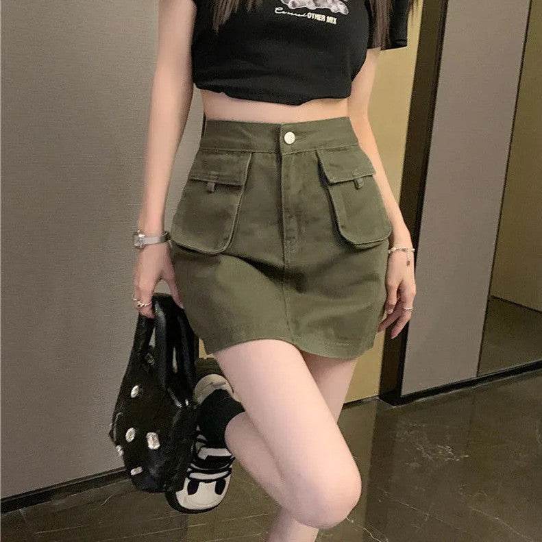 Workwear Denim Skirt Women's A- Line High Waist Mini Cargo Skirt - www.Shopthatapp.com