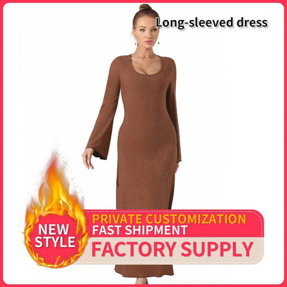 Women's Fashion Simple Plain Long Dress - www.Shopthatapp.com