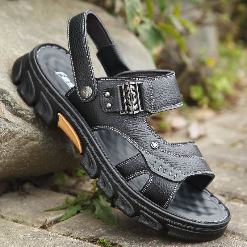 Men's Non-slip Casual First Layer Cowhide Sandal Slippers - www.Shopthatapp.com