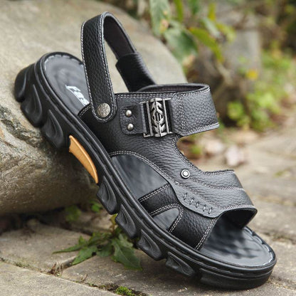 Men's Non-slip Casual First Layer Cowhide Sandal Slippers - www.Shopthatapp.com