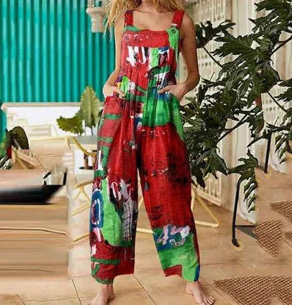 Casual Summer Cotton Floral Sleeveless loose Jumpsuit - www.Shopthatapp.com