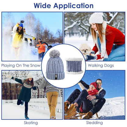 1Set Winter Beanie Hat Scarf Set Women Warm Knitting Skull Cap Neck Warmer For Walking Running Hiking Camping Outdoors Gift - www.Shopthatapp.com