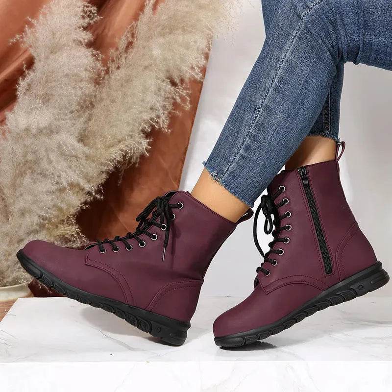 Round Toe Martin Shoes Mid-calf Length Large Size Leather Boots - www.Shopthatapp.com