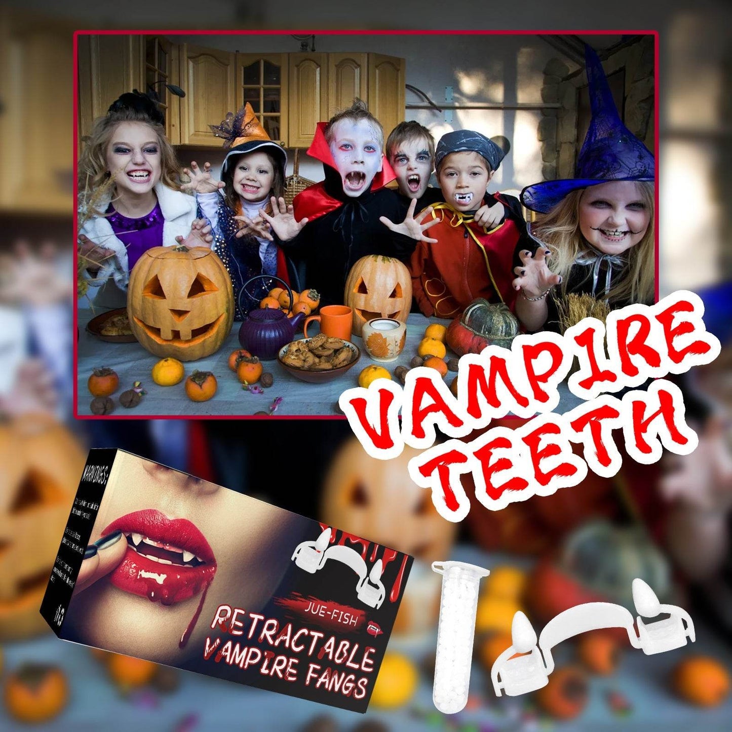 Retractable Vampire Fangs Party Dance Fangs Spoof Teeth Halloween Costume - www.Shopthatapp.com