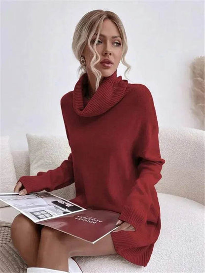 Autumn Winter Solid Cashmere  Loose  Mini Turtleneck sweater Dress - www.Shopthatapp.com