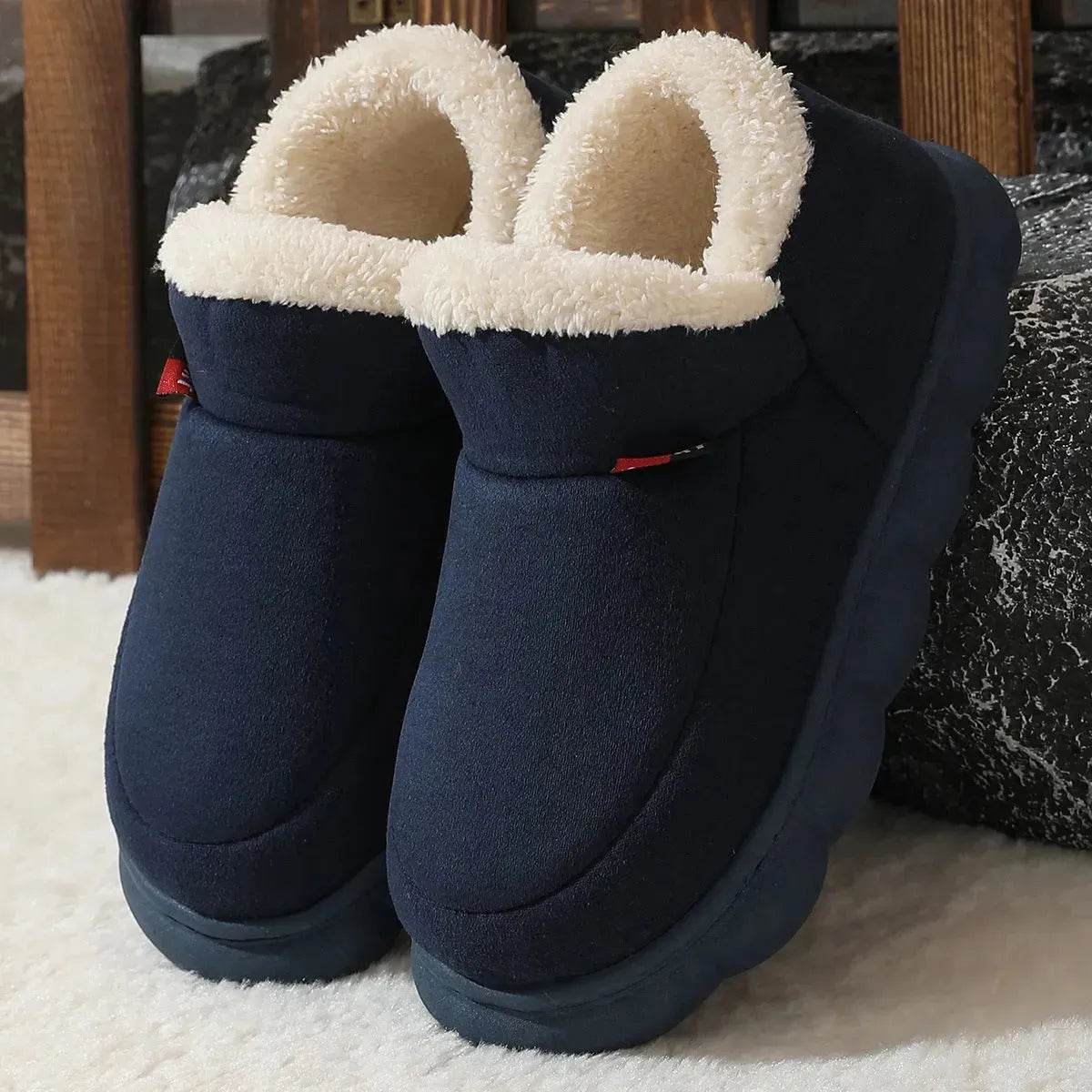 Winter Plush Cotton Shoes Women Men Warm Suede House Shoes For Parents Solid Color Thick-soled Garden Shoes Outdoor - www.Shopthatapp.com