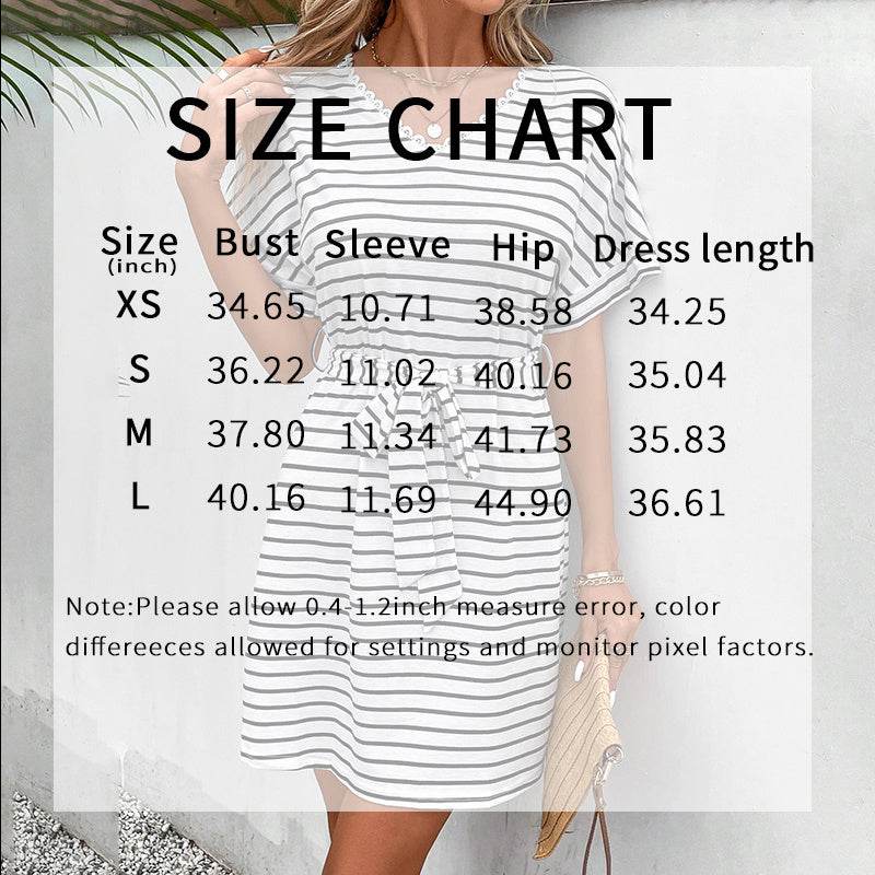 Womens Summer Short Sleeve Casual Striped Mini Tie Belt Dress - www.Shopthatapp.com