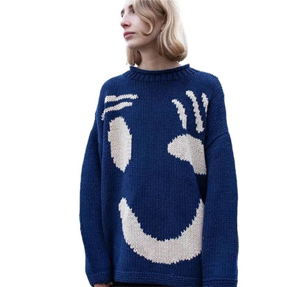 Ugly Christmas Knitted Sweater Women's Long-sleeved Round Neck Yarn-dyed Printed Top Women's - www.Shopthatapp.com