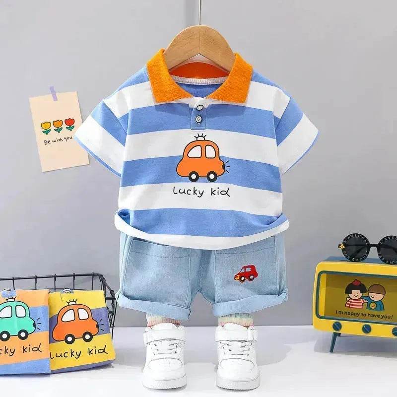 Boys' Summer Short Sleeve Korean Style Lapel Polo Shirt and Short Pant Two piece for boys - www.Shopthatapp.com