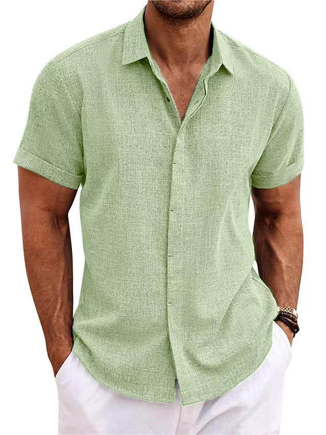 Men's Solid Color Loose Linen Short-sleeved shirt - www.Shopthatapp.com