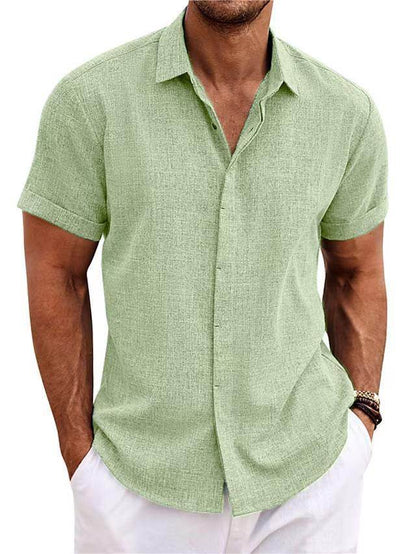 Men's Solid Color Loose Linen Short-sleeved shirt - www.Shopthatapp.com