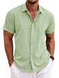 Men's Solid Color Loose Linen Short-sleeved shirt - www.Shopthatapp.com