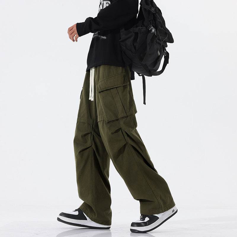 Overalls Men's Retro Trendy Pleated Straight-leg Baggy Cargo Pant Trousers Casual - www.Shopthatapp.com