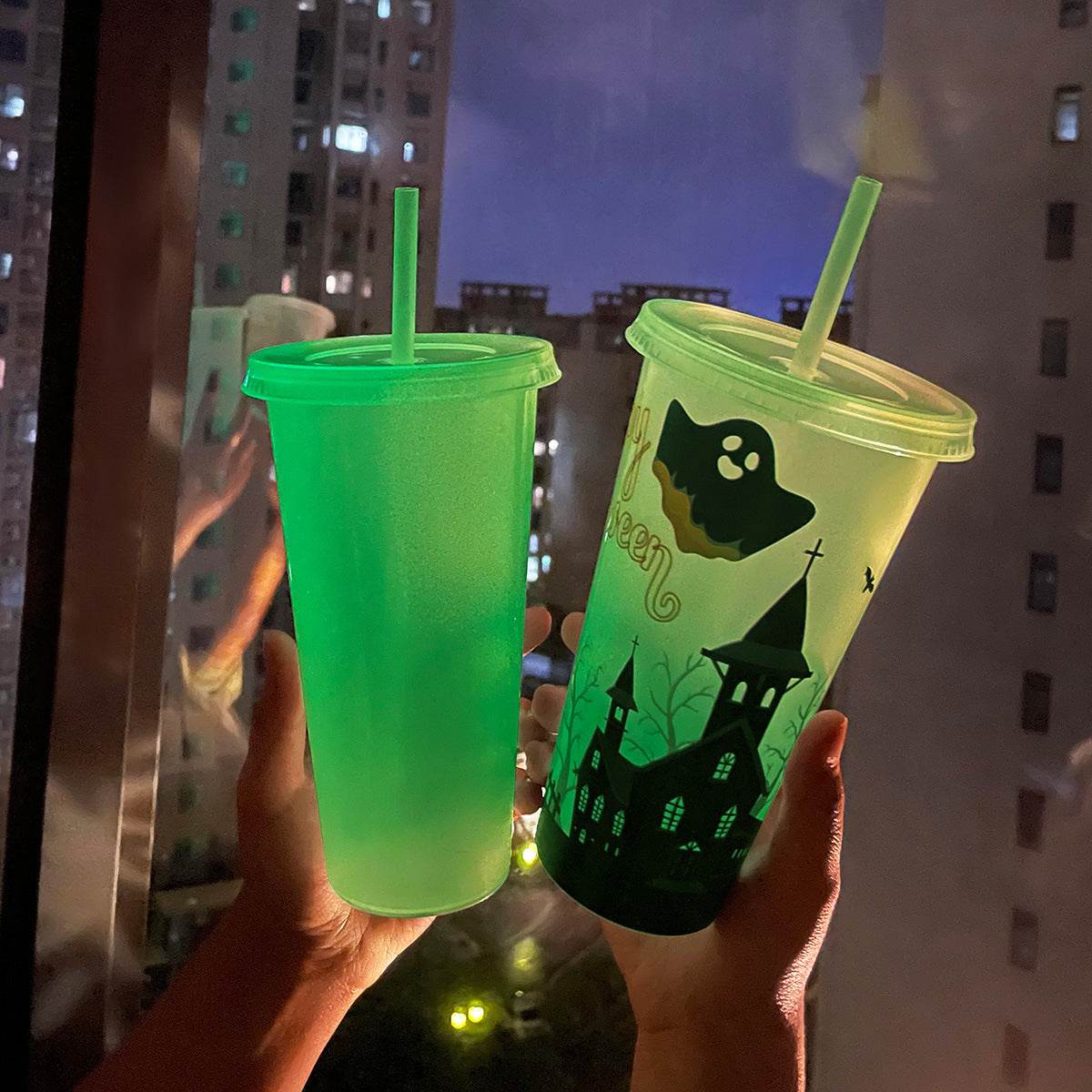 720ml Plastic Sippy Cup Halloween Luminous Straw Cup - www.Shopthatapp.com