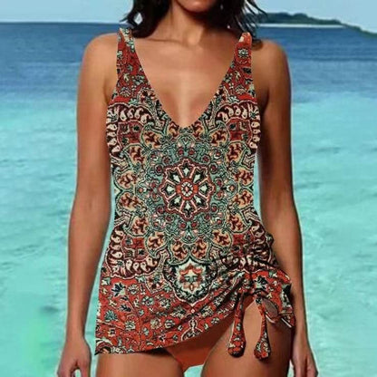 Bikini Beach Print Suspender Swimsuit Suit - www.Shopthatapp.com