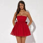 Tube Top Lace Dress With Back Bow-knot Summer Fashion Temperament Mesh Stitching Off-neck Short Mini Skater Dress - www.Shopthatapp.com