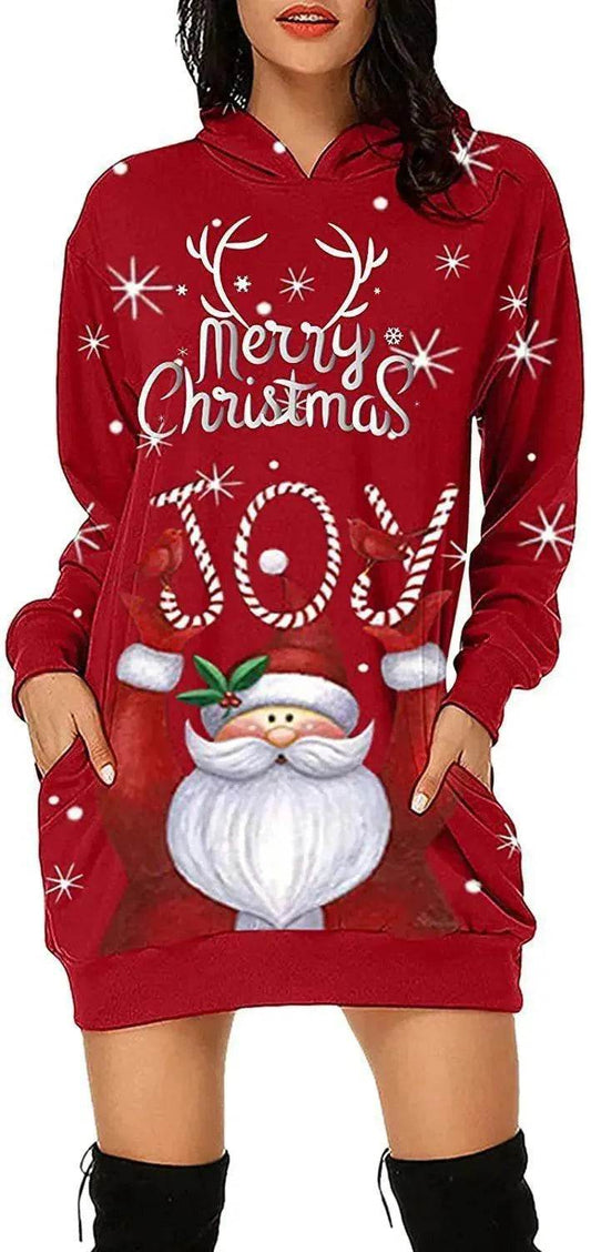 Women's Long-sleeved Christmas Hoodie Sweatshirt Dress Winter - www.Shopthatapp.com