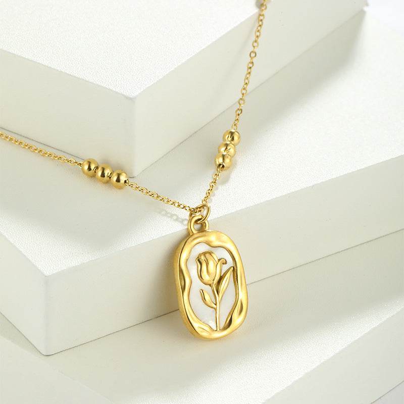 Simple Rose White Shell Pendant Necklace For Women - www.Shopthatapp.com