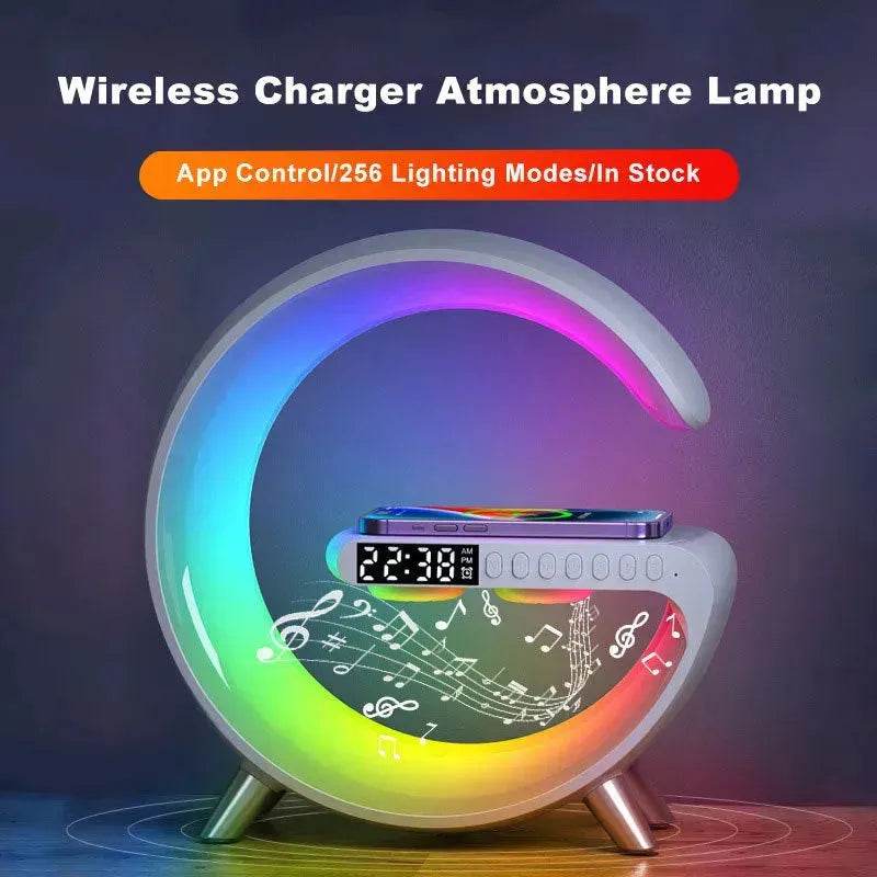 G shaped Wireless Phone Charging Night LED Lamp Bluetooth Speaker - www.Shopthatapp.com